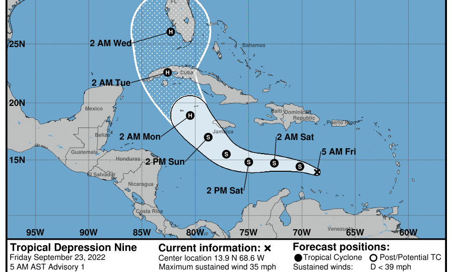 Friday Update on Depression #9 in the Caribbean
