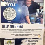 A poster for a Labor Day football raffle to support a young girl named Zoee, who is battling cancer The poster features a smiling girl, donation details, a QR code, and contact information for Good Vibes Nutrition of Palm Coast