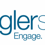 Flagler Schools logo with a stylized "F" in a red and blue square, next to the text "flagler schools" and the tagline "Engage Educate Empower