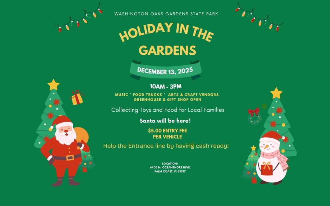 Washington Oaks Gardens State Park to Host Holiday Event with Santa, Vendors, and Toy Drive