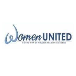 Logo with the text "Women UNITED" and "United Way of Volusia Flagler Counties" beneath it The word "Women" is in a script font, and "UNITED" is in bold uppercase letters