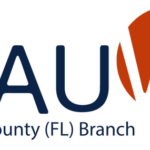 Logo for AAUW Flagler County (FL) Branch The image features the text "AAUW" beside a stylized orange icon, with "Flagler County (FL) Branch" written below in blue