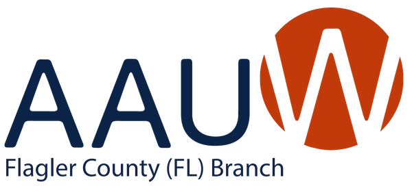 Logo for AAUW Flagler County (FL) Branch The image features the text "AAUW" beside a stylized orange icon, with "Flagler County (FL) Branch" written below in blue